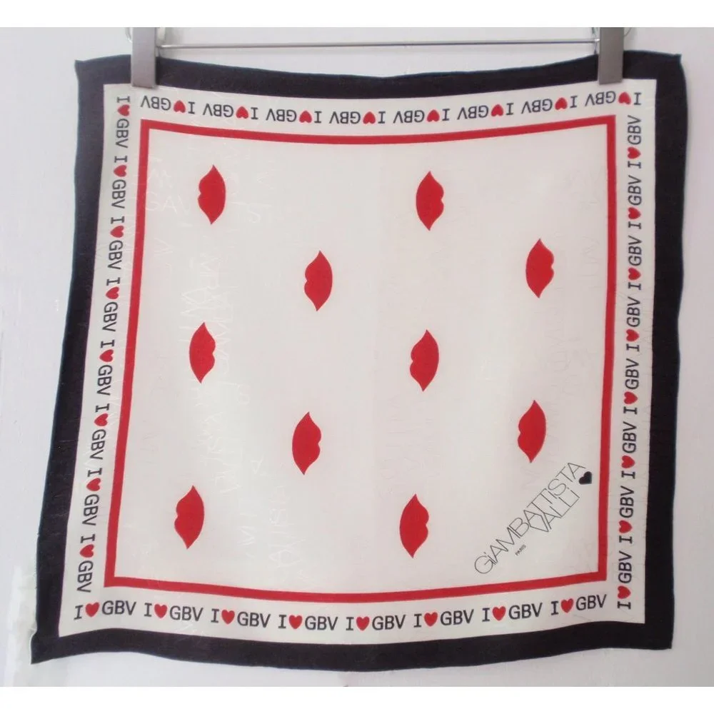 GIAMBATTISTA VALLI X H&M RED LIP PRINT 100% SILK NECKERCHIEF NWT - Picture 2 of 9